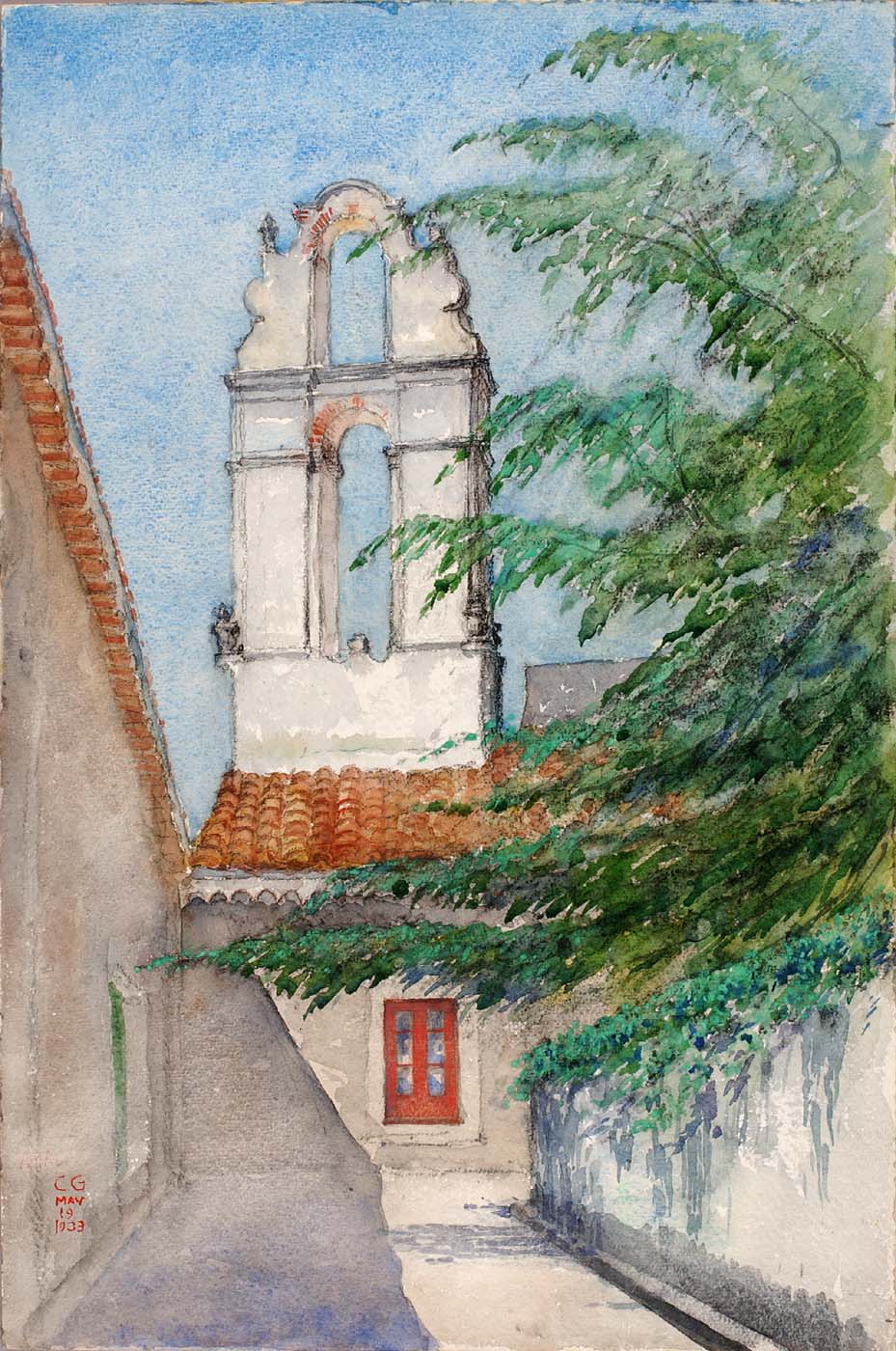 Bell Tower, Hotel San Dominico (Old Monastery, Taormina, Sicily), vintage artwork by Cass Gilbert, 12x8" (A4) Poster