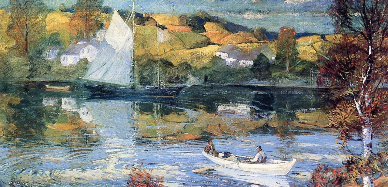 On the Lake, vintage artwork by Jonas Lie, 12x8" (A4) Poster