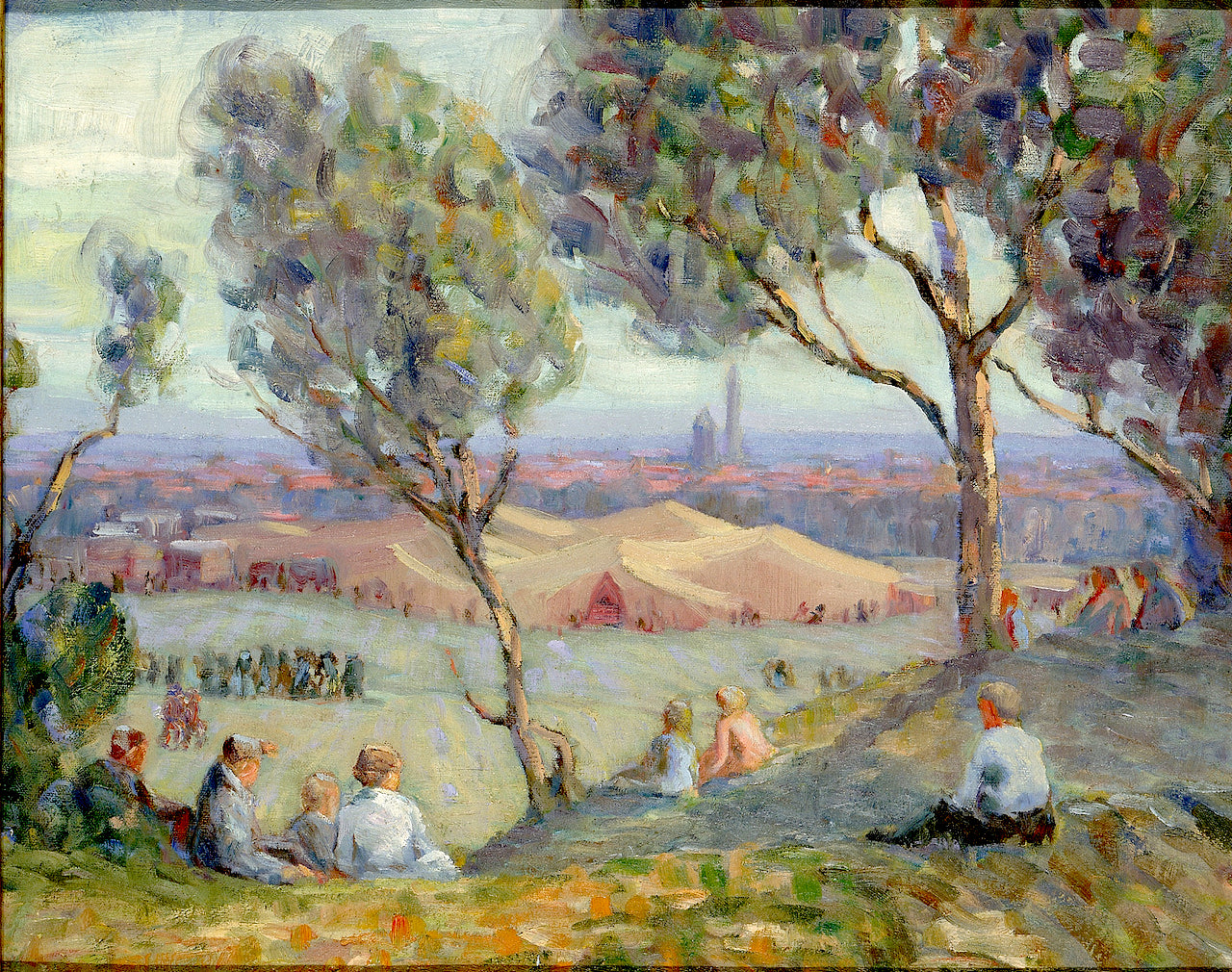 View from Arlington Heights, with Chautaqua Tents and the Washington Monument in the Background, vintage artwork by August H. O. Rolle, 12x8" (A4) Poster