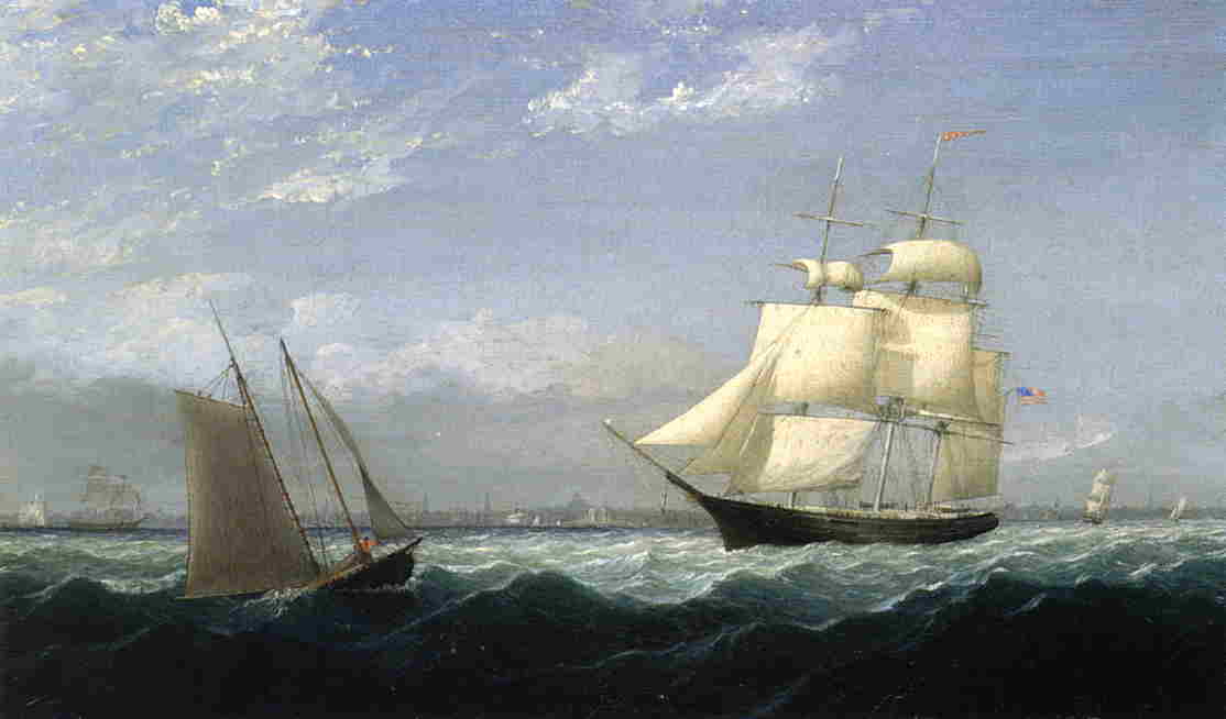 Ships in Boston Harbor, vintage artwork by Fitz Henry Lane, A3 (16x12") Poster Print
