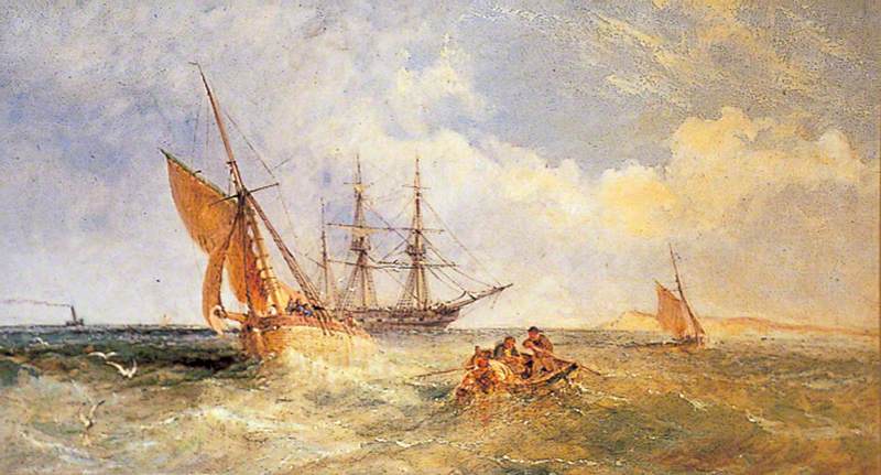 Off Folkestone, Kent, vintage artwork by James Edwin Meadows, 12x8" (A4) Poster