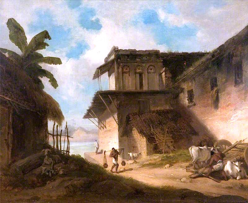 Bengal Village Scene, vintage artwork by George Chinnery, 12x8" (A4) Poster