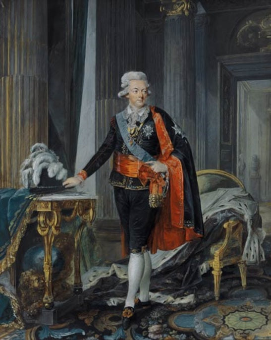 King Gustav III of Sweden, vintage artwork by Niklas Lafrensen (II), 12x8" (A4) Poster