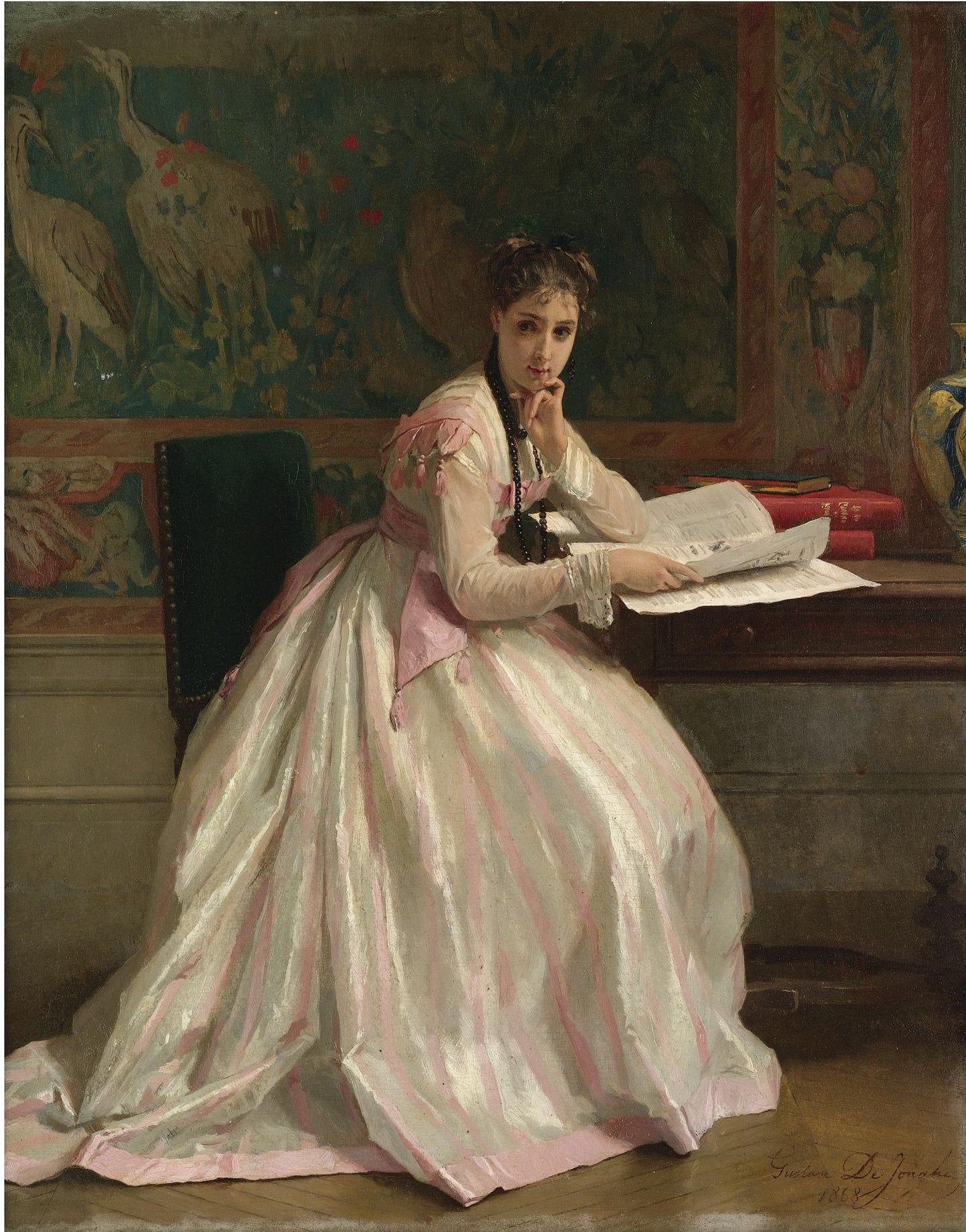 A Moment Of Distraction, vintage artwork by Gustave-Leonard de Jonghe, 12x8" (A4) Poster