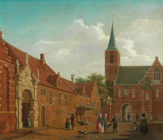 Figures in a Town Square, vintage artwork by Isaak Ouwater, 12x8" (A4) Poster