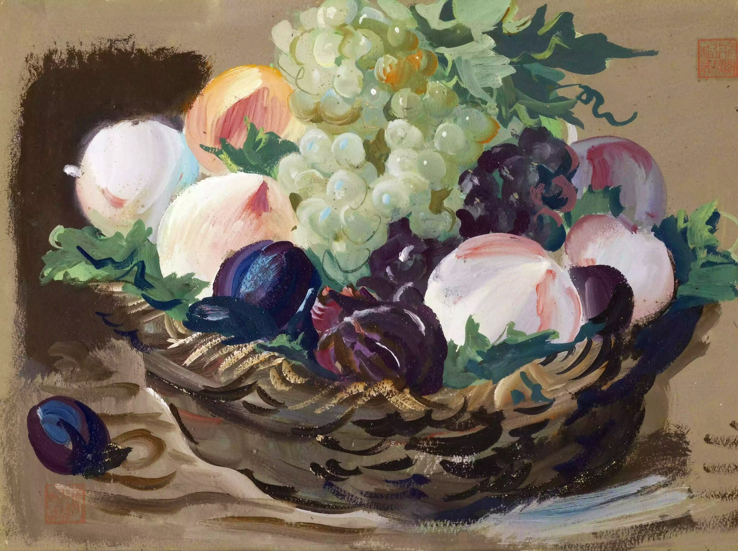 Still life with white grapes, vintage artwork by Alexander Evgenievich Yakovlev, 12x8" (A4) Poster