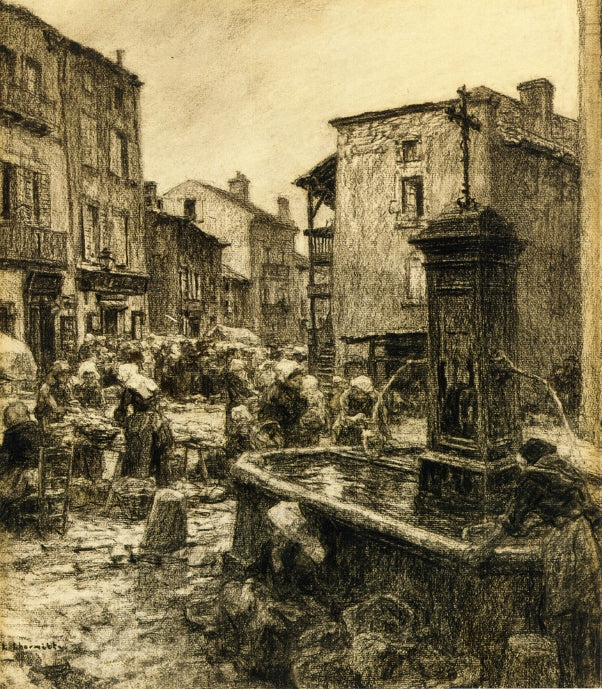 Fountain at Châtelguyon, vintage artwork by Leon Augustin Lhermitte, 12x8" (A4) Poster
