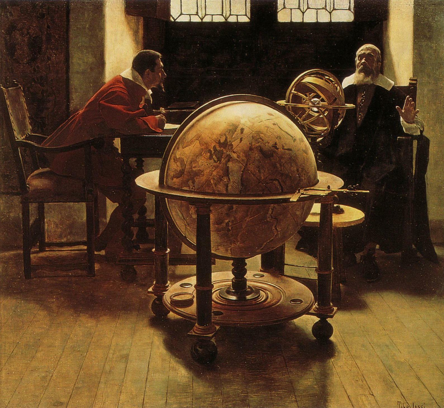 Galileo and Viviani, vintage artwork by Tito Giovanni Lessi, 12x8" (A4) Poster