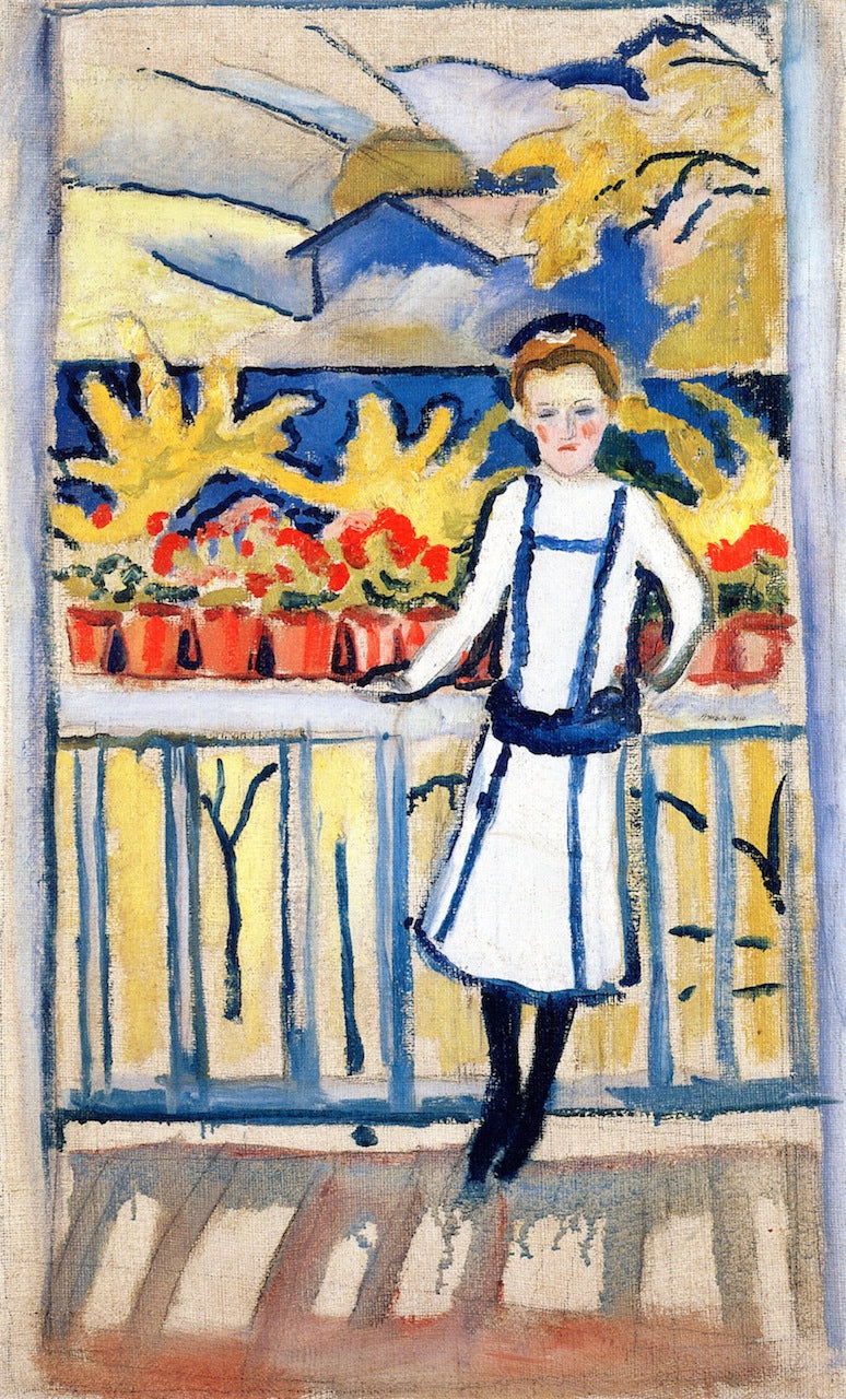 Girl on a Balcony I: Tegernsee, vintage artwork by August Macke, 12x8" (A4) Poster