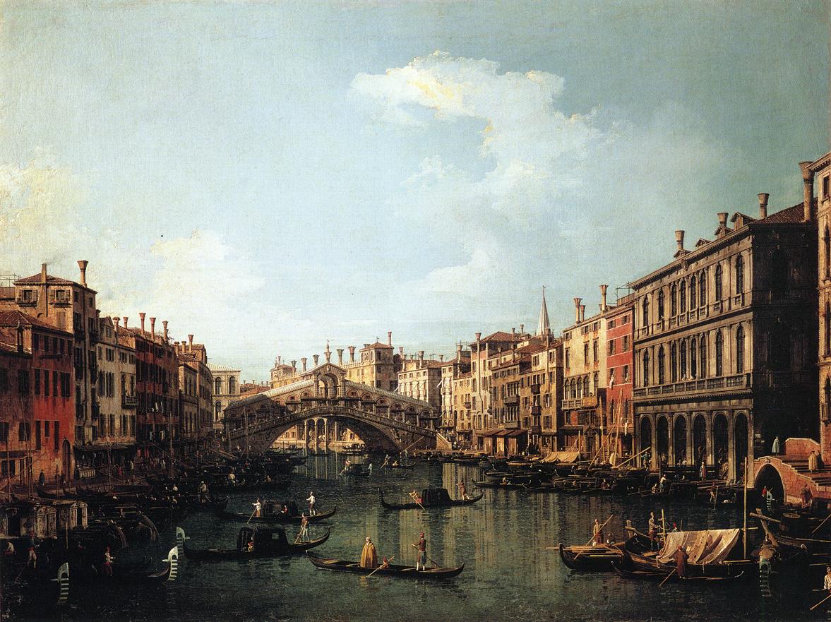 Rialto Bridge from the South, vintage artwork by Canaletto, 12x8" (A4) Poster