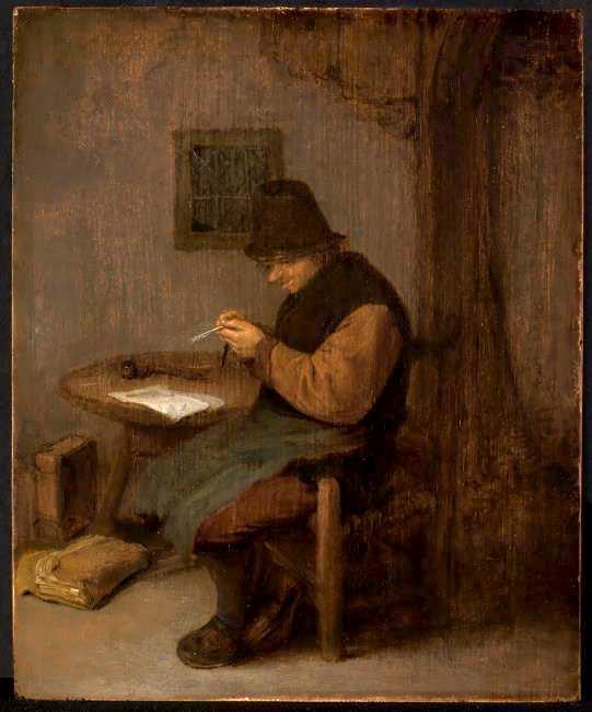The Feather-cutter, vintage artwork by Adriaen van Ostade, 12x8" (A4) Poster