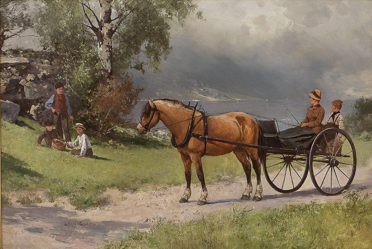 dscape with Horse, Carriage and People by Axel Hjalmar Ender,A3(16x12")Poster