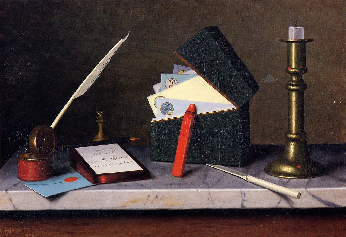 Secretary's Table, vintage artwork by William Michael Harnett, 12x8" (A4) Poster