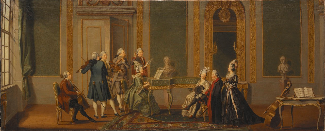 Gustavian Style Interior with a Musical Party, vintage artwork by Pehr Hilleström, 12x8" (A4) Poster