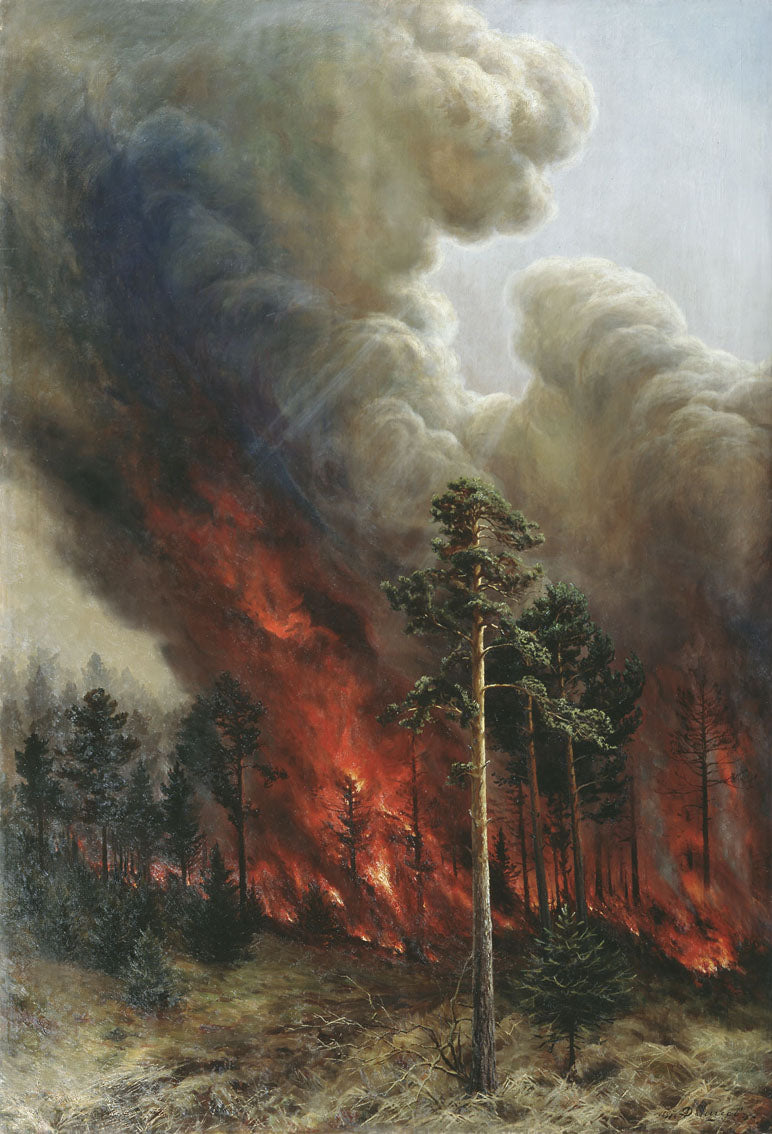Forest Fire, vintage artwork by Alexei Denisov-Uralsky, 12x8" (A4) Poster