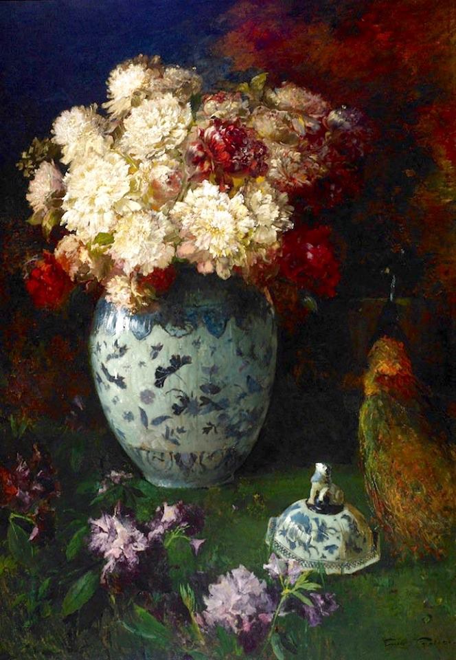 Peonies in Kang-Hsi Vase, vintage artwork by Emil (Soren Emil) Carlsen, 12x8" (A4) Poster
