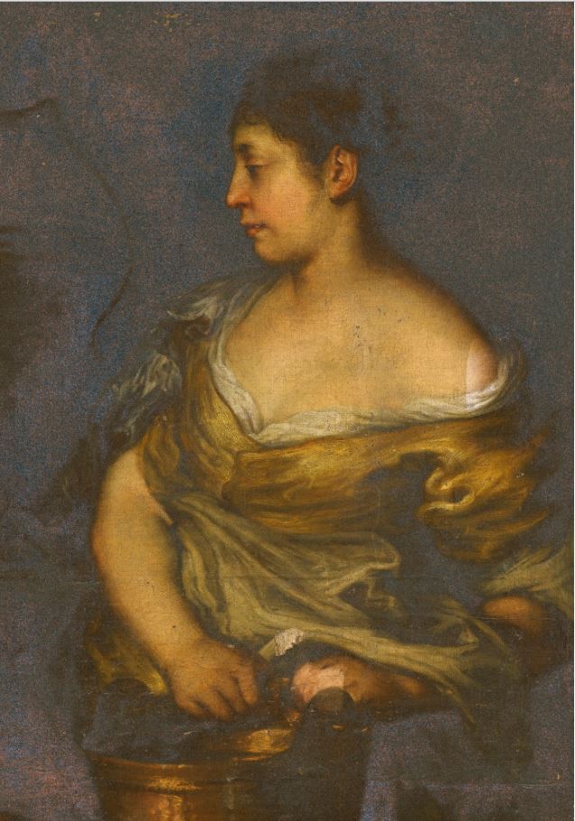 A Woman Holding a Bucket, vintage artwork by Francesco Cairo, 12x8" (A4) Poster