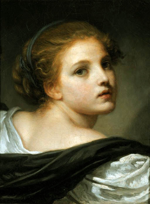 A Girl with a Blue Ribbon in her Hair, vintage artwork by Jean-Baptiste Greuze, 12x8" (A4) Poster