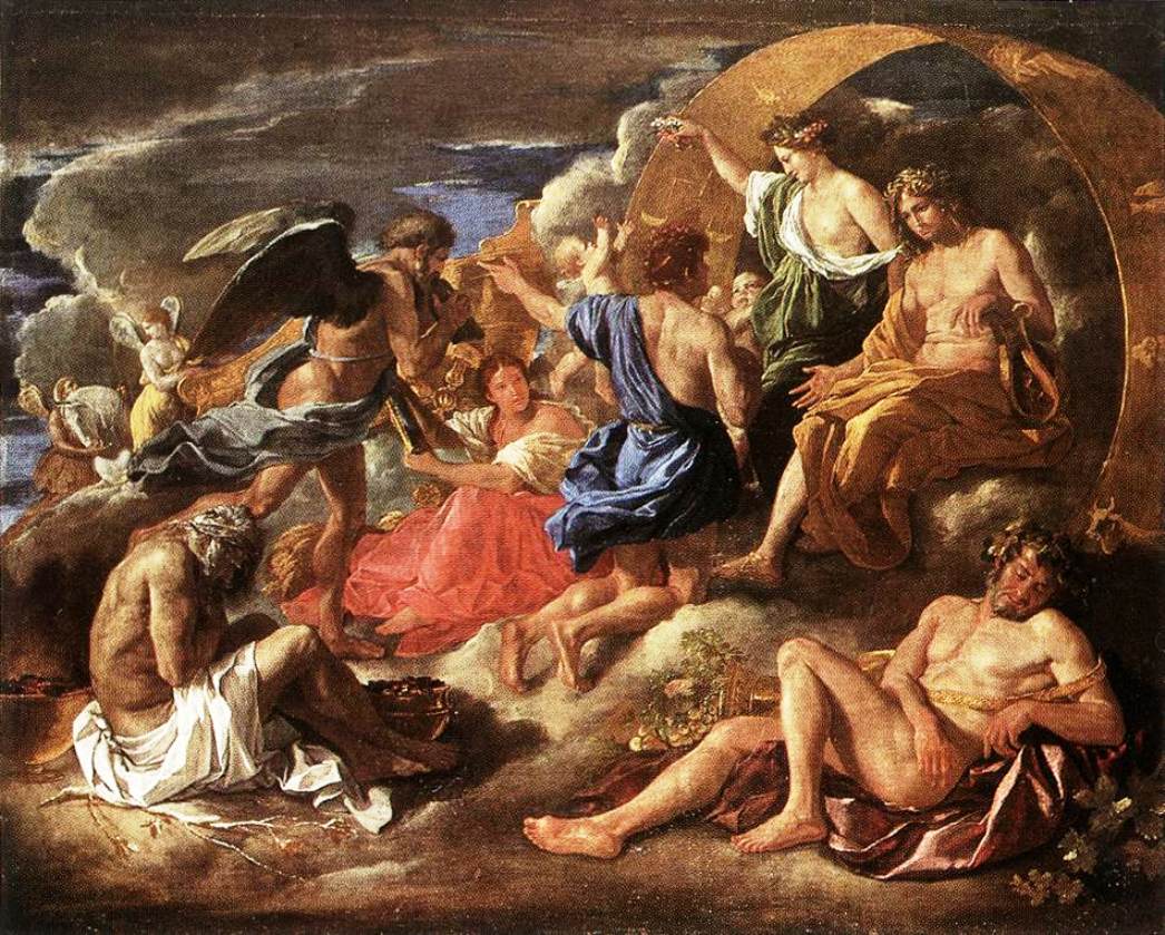 Helios and Phaeton with Saturn and the Four Seasons, vintage artwork by Nicolas Poussin, 12x8" (A4) Poster