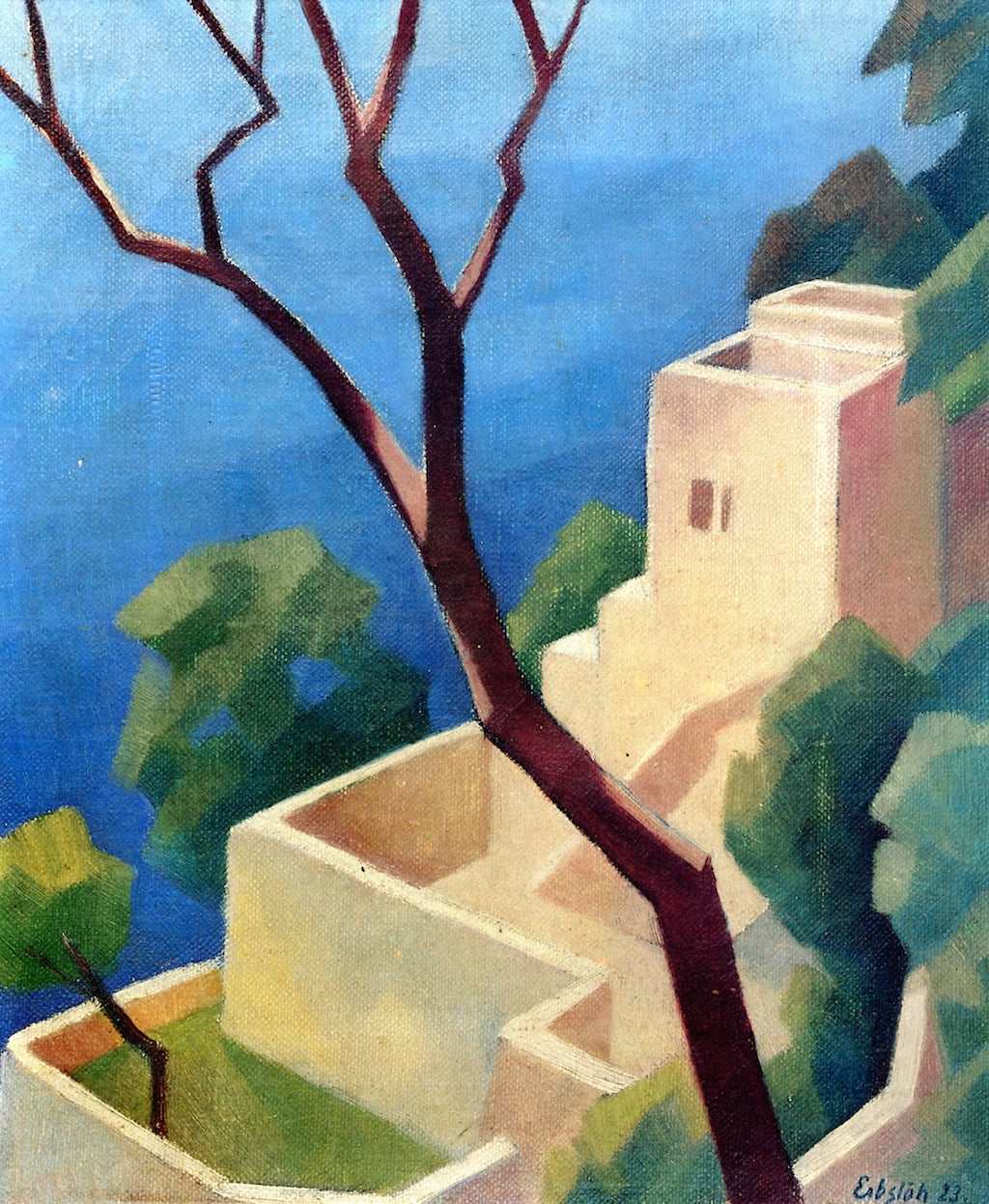 Houses on the South Coast, vintage artwork by Adolf Erbslöh, 12x8" (A4) Poster
