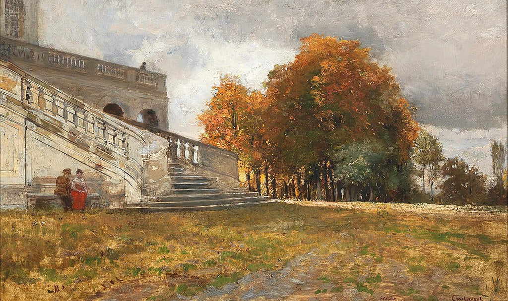Resting at the Bottom of the Castle Steps, vintage artwork by Hugo Charlemont, 12x8" (A4) Poster