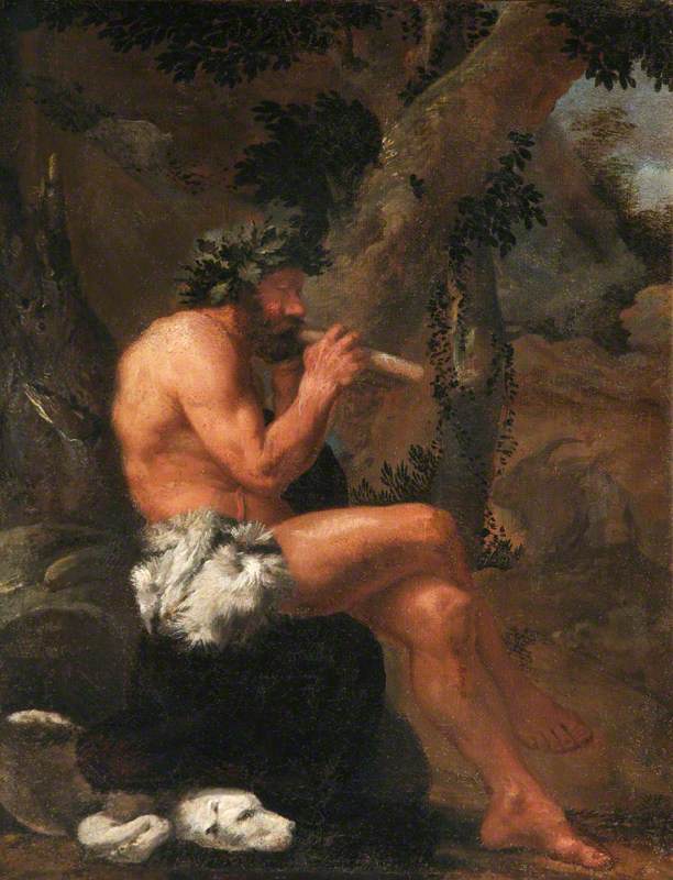 Pan Playing His Pipes in a Wooded Clearing, vintage artwork by Pier Francesco Mola, 12x8" (A4) Poster