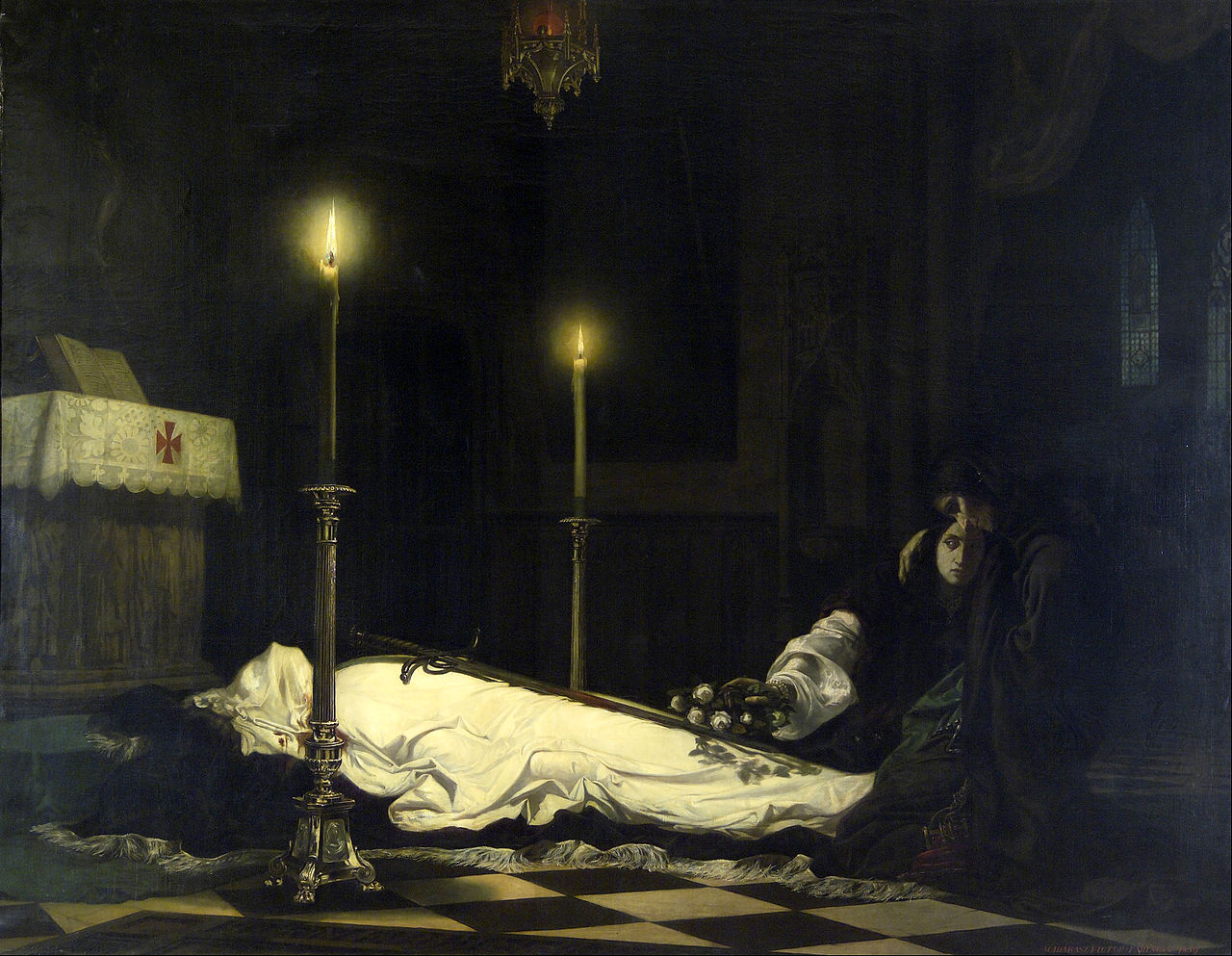 The Mourning of László Hunyadi, vintage artwork by Viktor Madarász, 12x8" (A4) Poster