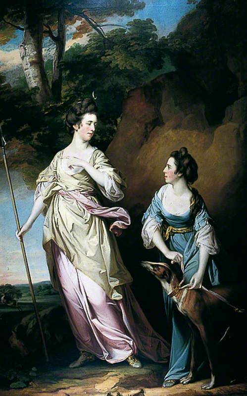 The Honourable Lady Stanhope and the Countess of Effingham as Diana, and Her Companion, vintage artwork by Francis Cotes, R.A., 12x8" (A4) Poster