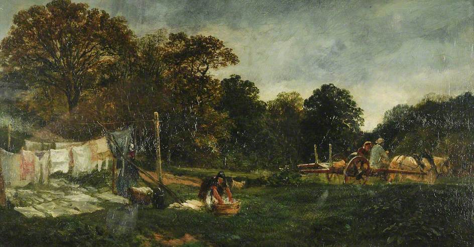 A Glade in Cadzow Forest: Clothes Drying, vintage artwork by Samuel Bough, 12x8" (A4) Poster
