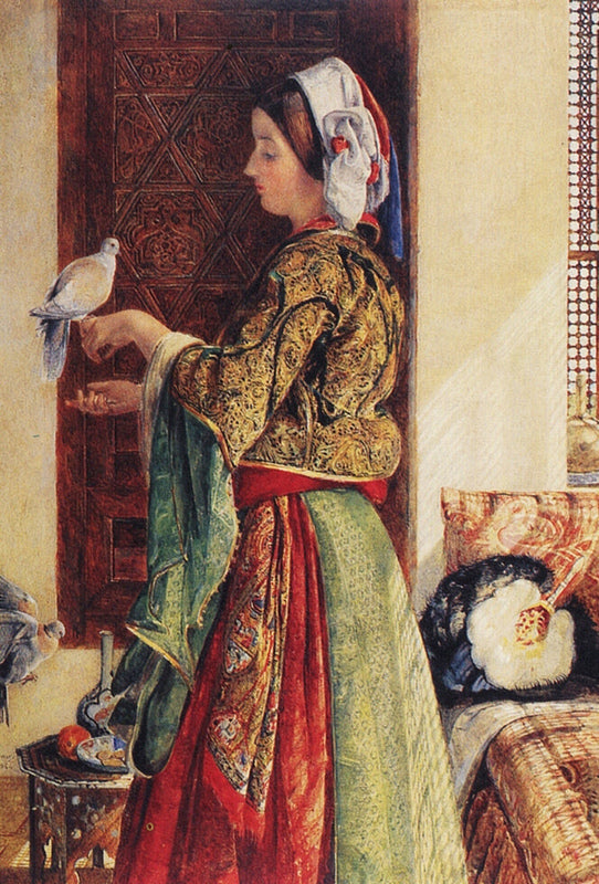 Girl with Two Caged Doves, vintage artwork by John Frederick Lewis, RA, A3 (16x12") Poster Print