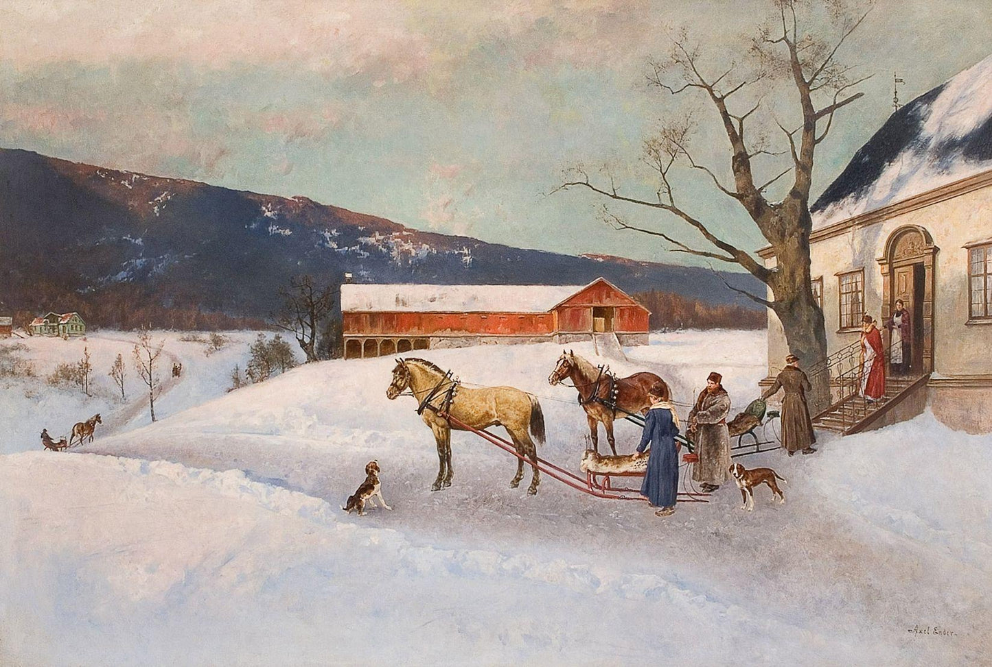 Sledge Ride from Farm Yard by Axel Hjalmar Ender,A3(16x12")Poster