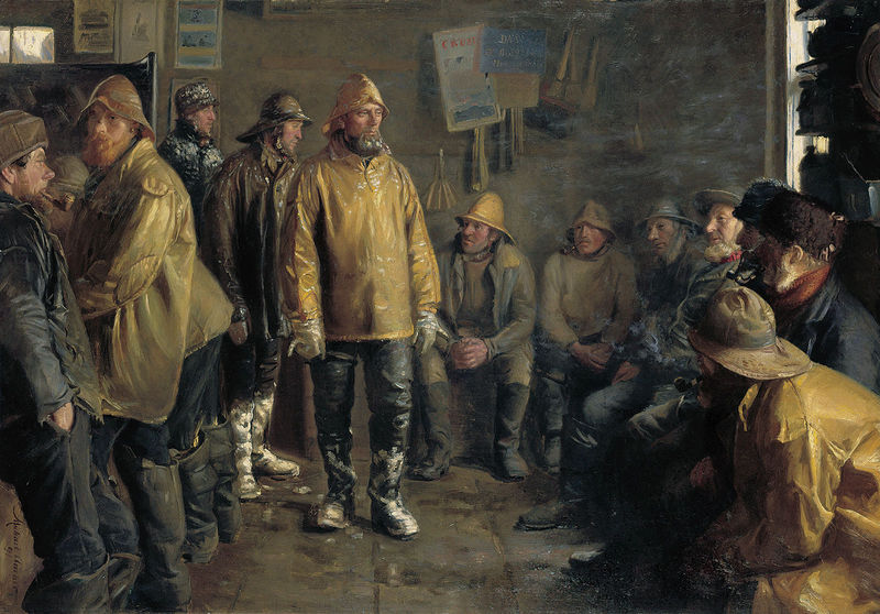 At the Grocer's on a Winter's Day when There Is No Fishing, vintage artwork by Michael Peter Ancher, 12x8" (A4) Poster