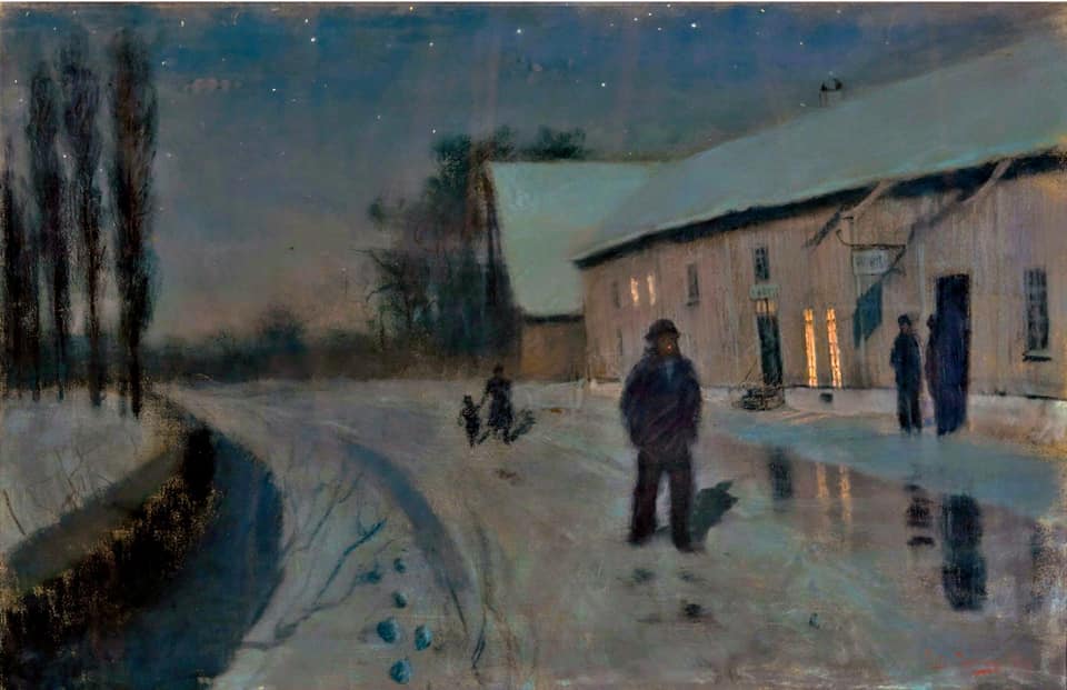 Moonlight night, vintage artwork by Fritz Thaulow, 12x8" (A4) Poster