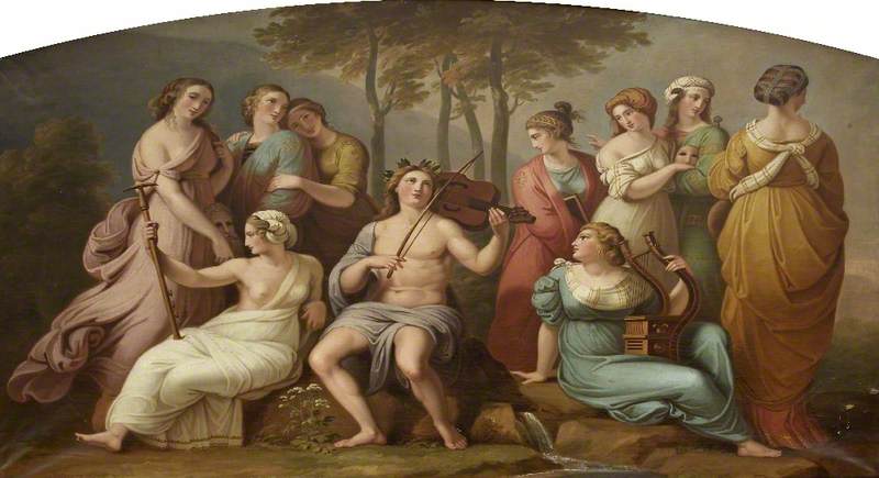 Apollo and the Muses on Parnassus (after Raphael), vintage artwork by Samuel Woodforde, 12x8" (A4) Poster