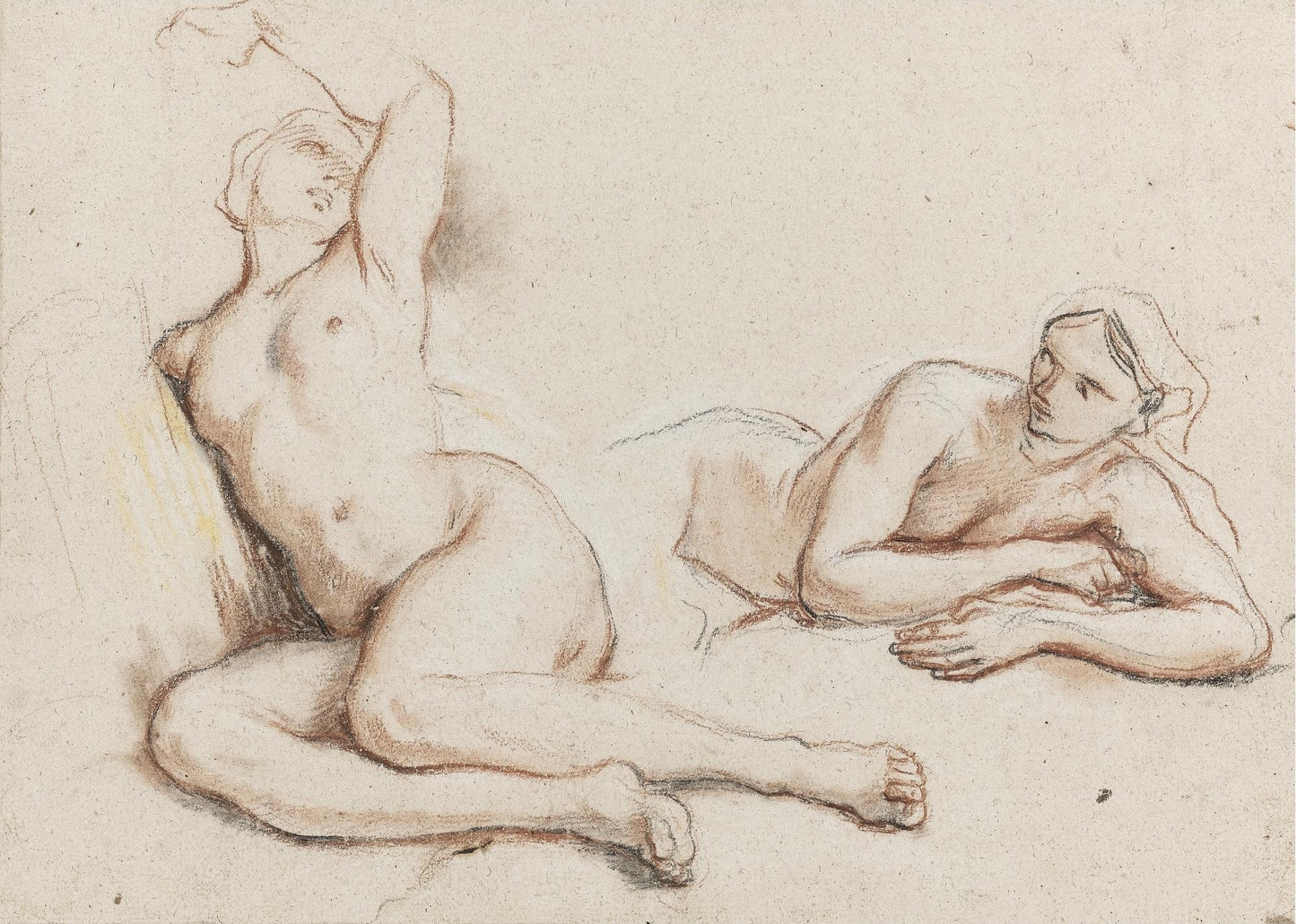 Studies of Two Female Nudes, vintage artwork by Noël-Nicolas Coypel III, 12x8" (A4) Poster