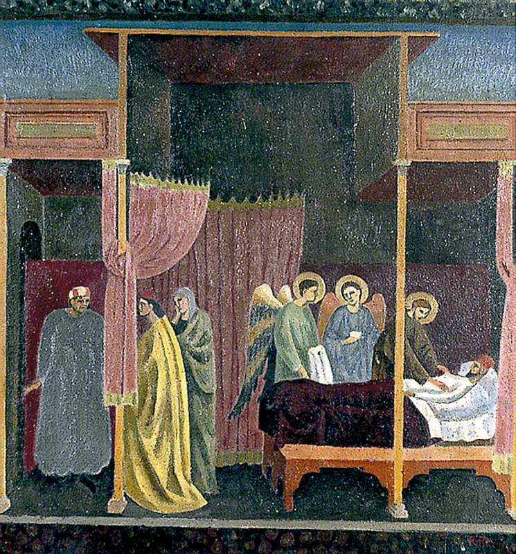 The Healing of the Wounded Man of Lerida (copy after The Master of the St Cecilia Altarpiece), vintage artwork by Roger Eliot Fry, 12x8" (A4) Poster