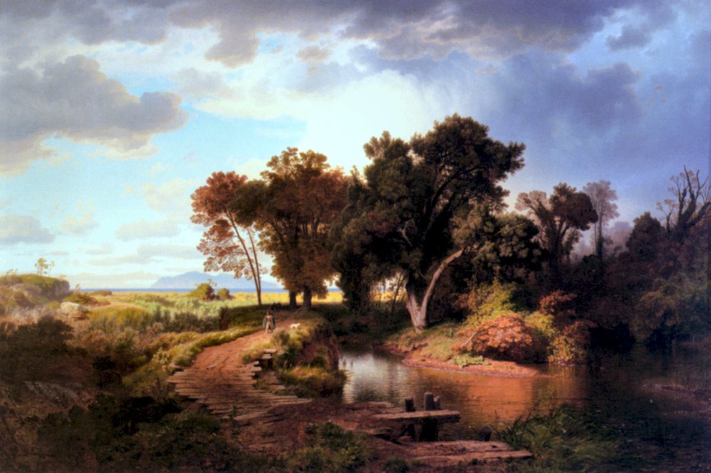Autumn Morning In The Pontine Marshes, vintage artwork by Andreas Achenbach, A3 (16x12") Poster Print