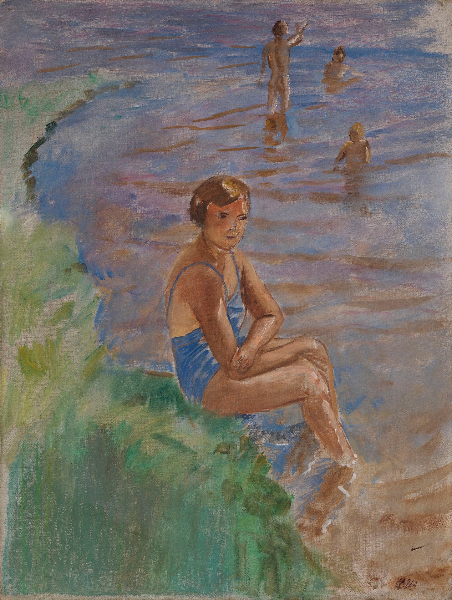 by the Shore of Lake Ilmen, vintage artwork by Kuzma Petrov-Vodkin, 12x8" (A4) Poster