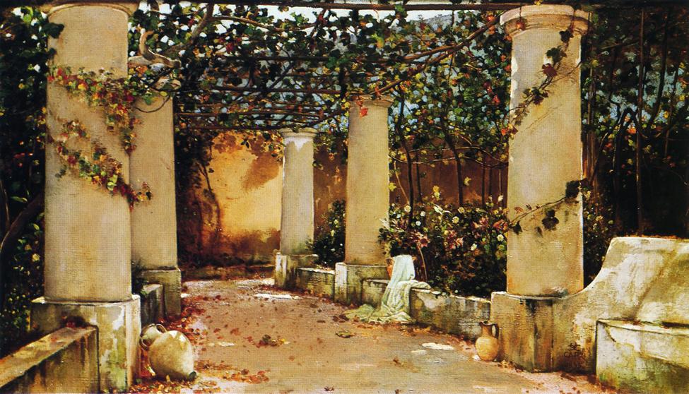 The Villa Castello, Capri, vintage artwork by Charles Caryl Coleman, 12x8" (A4) Poster