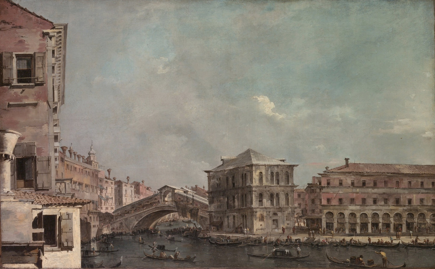 The Grand Canal above the Rialto, vintage artwork by Francesco Guardi, 12x8" (A4) Poster