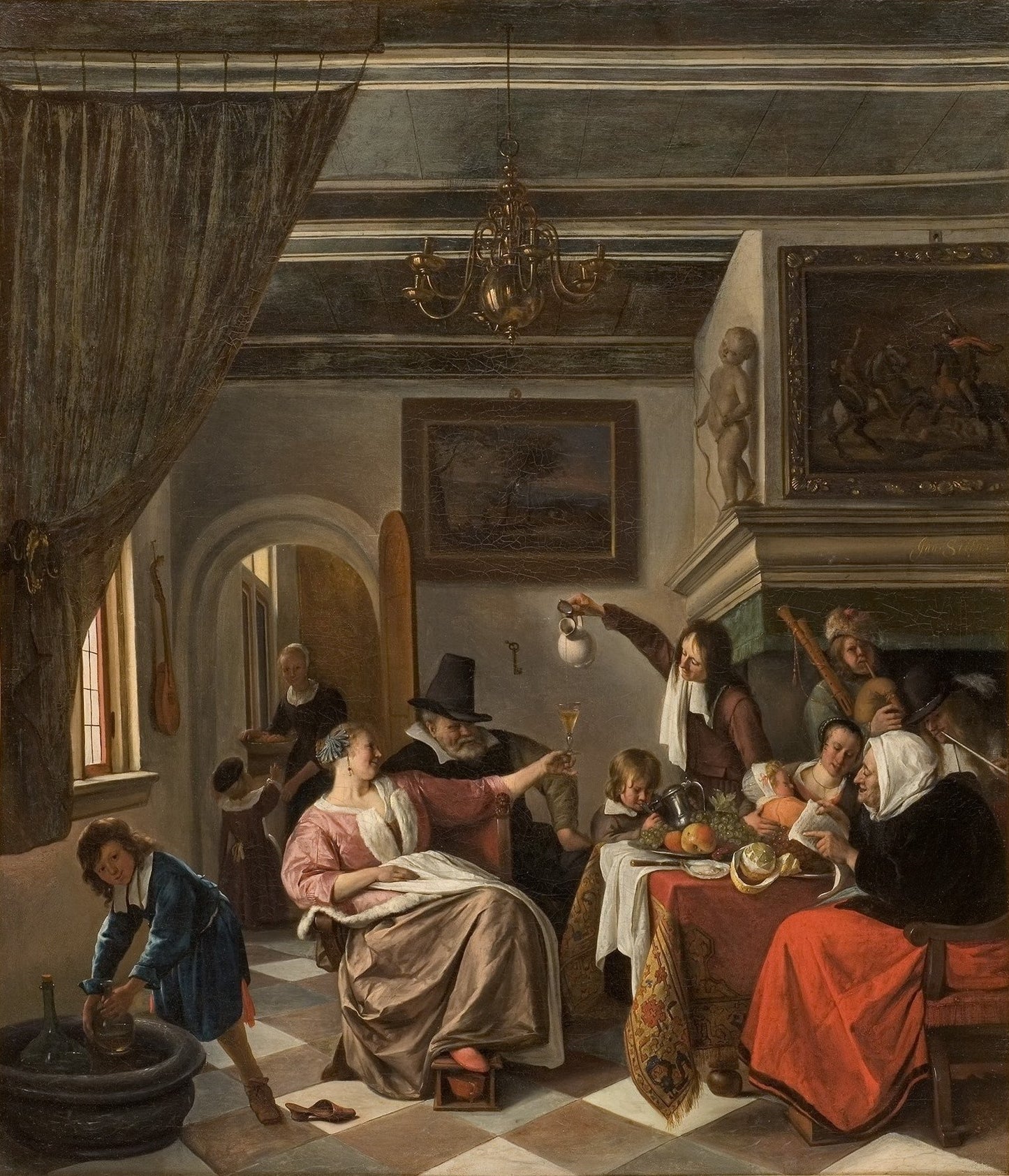 As the Old Sing, so Twitter the Young, vintage artwork by Jan Havicksz. Steen, 12x8" (A4) Poster