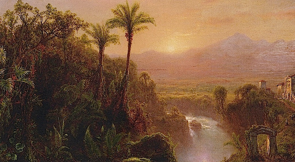 A View of a Colonial City, Ecuador, vintage artwork by Louis Remy Mignot, 12x8" (A4) Poster