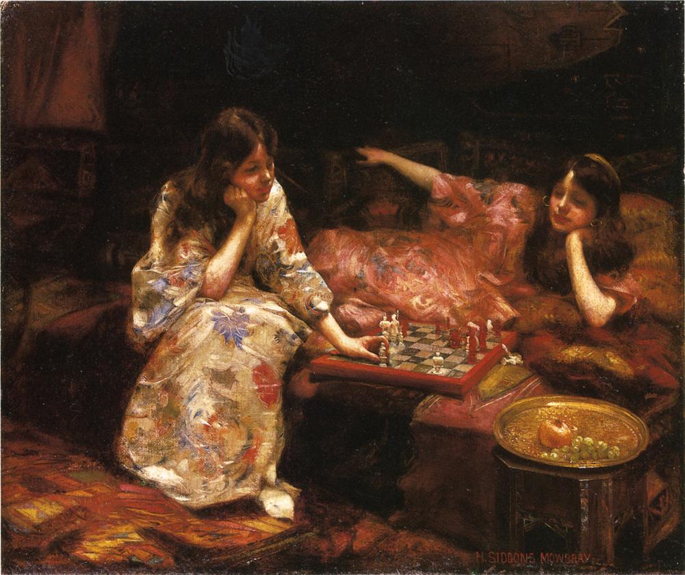 Repose - A Game of Chess, vintage artwork by Henry Siddons Mowbray, 12x8" (A4) Poster