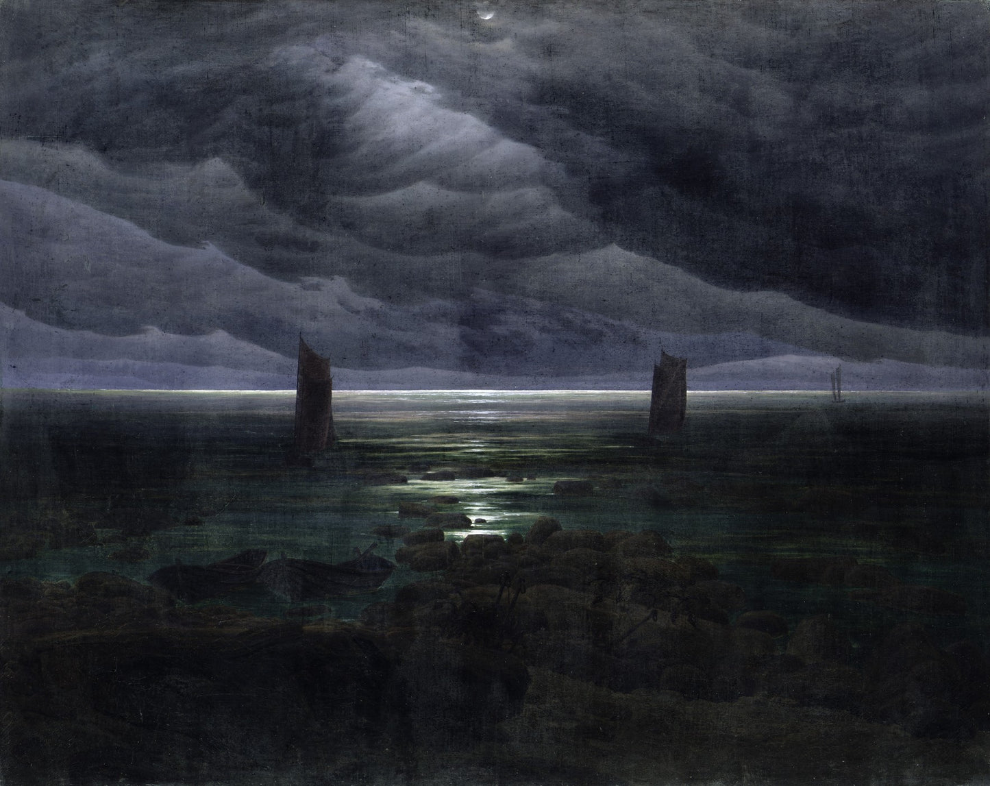 Sea Shore in Moonlight, vintage artwork by Caspar David Friedrich, 12x8" (A4) Poster