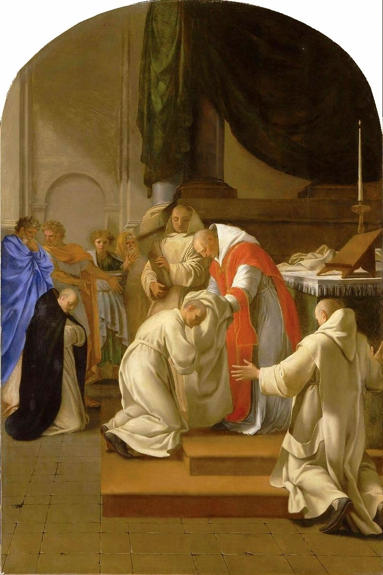 Life of Saint Bruno, Saint Bruno Giving the Habit to Several Novices, vintage artwork by Eustache Le Sueur, 12x8" (A4) Poster