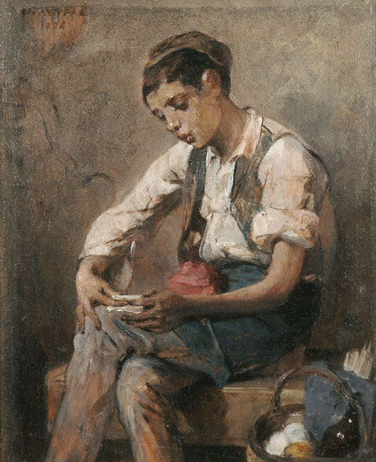 Boy Rolling a Cigarette, vintage artwork by Nikiphoros Lytras, 12x8" (A4) Poster