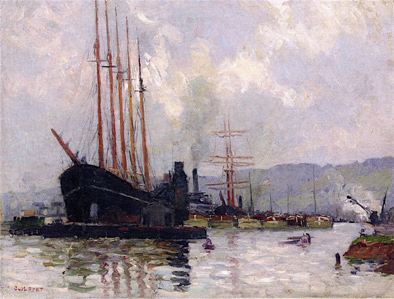 Boats in the Port of Rouen, vintage artwork by Narcisse Guilbert, 12x8" (A4) Poster