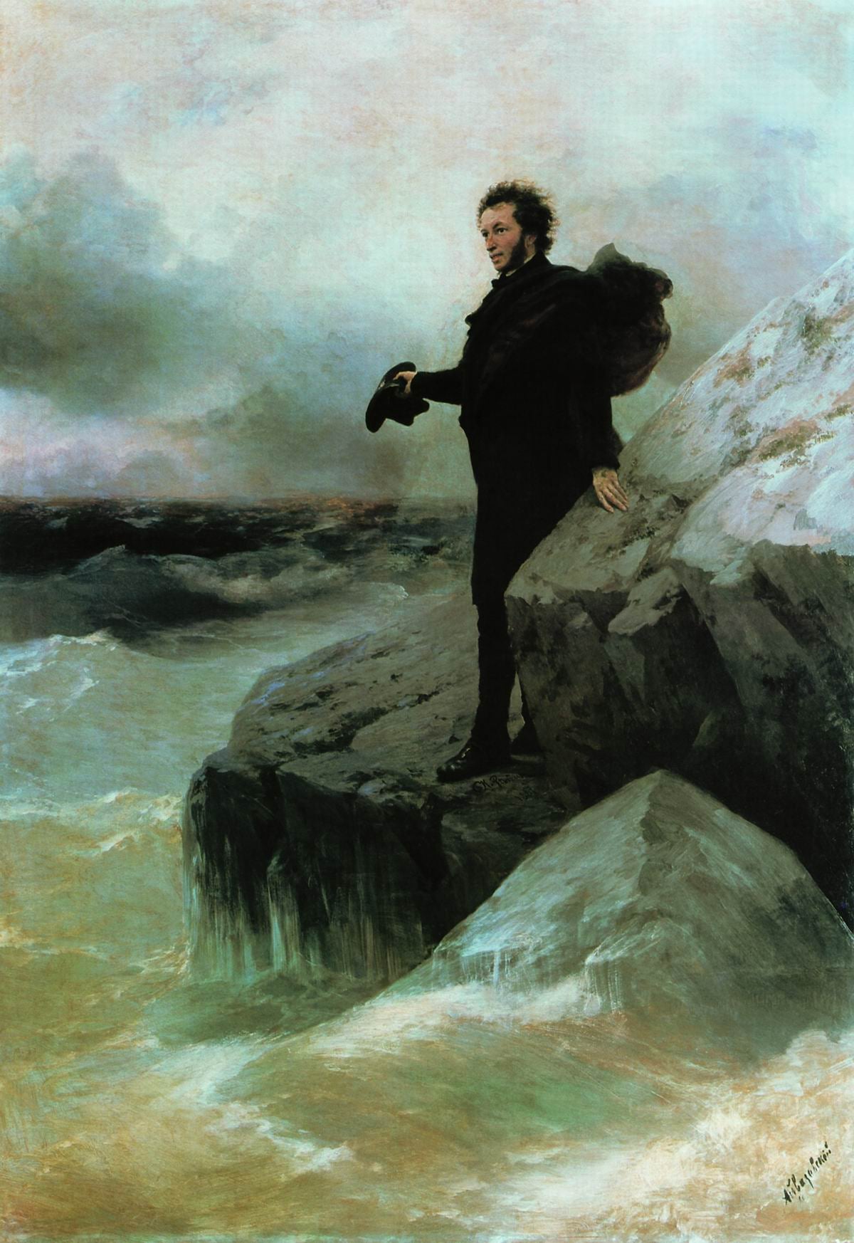 Alexander Pushkin Saying Good-by e to the Sea, vintage artwork by Ivan Constantinovich Aivazovsky, A3 (16x12") Poster Print