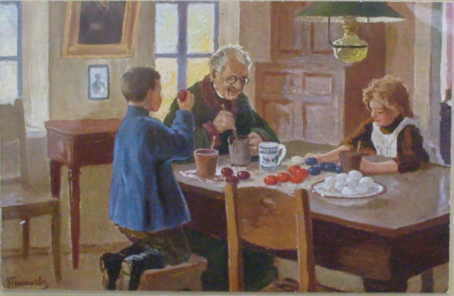Preparing for Easter, vintage artwork by Mikhail Germashev, 12x8" (A4) Poster