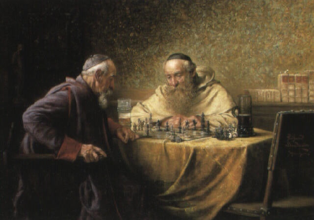 A game of chess, vintage artwork by Richard Linderum, 12x8" (A4) Poster